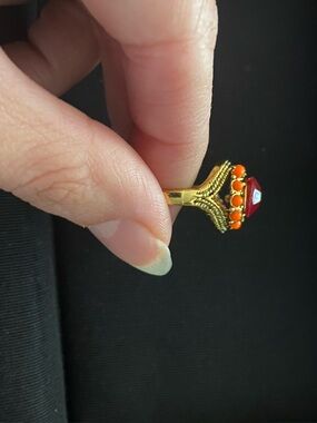 Gold-Tone Red and Orange Cabochon Statement Ring
